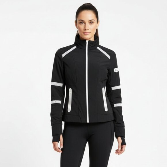 Blanc Noir Black & White Long Sleeve Zip Up Athletic Sport Track Workout Jacket - Picture 1 of 6